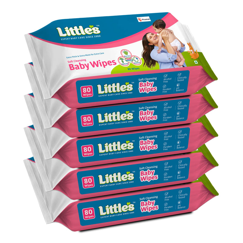 Little's Soft Cleansing Baby Wipes (Pack of 5, 80 Wipes)