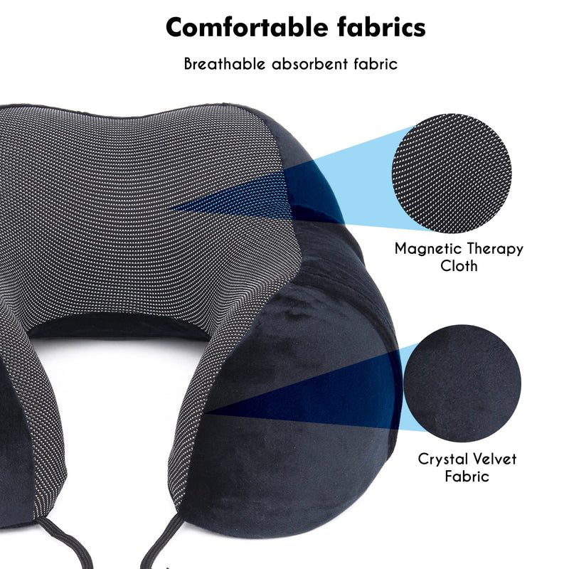 FUR JADEN Memory Foam Luxury Travel Neck Support Rest Pillow Eye Mask, Noise Isolating Ear Plugs Portable Combo (Black)