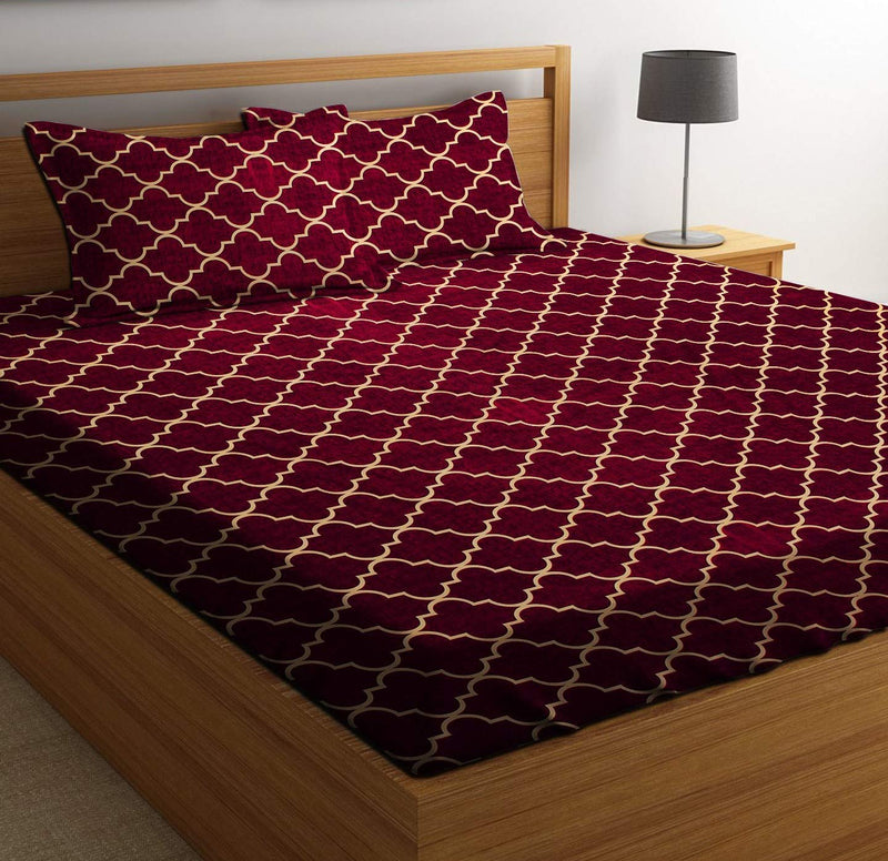 ZCI Microfiber Double Bedsheet With 2 Pillow Cover_Maroon Size_(88×90) inch