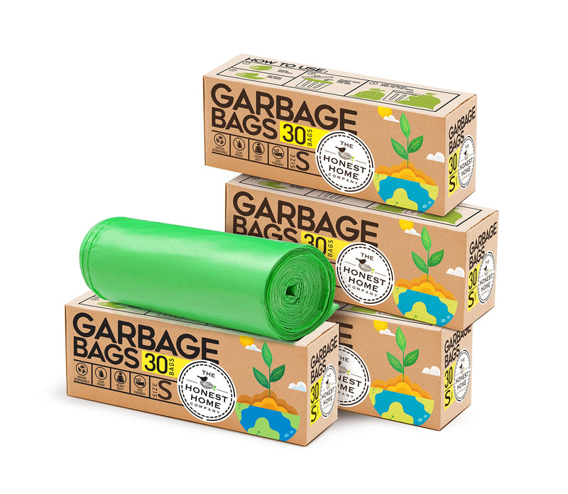 The Honest Home Company | Biodegradable Garbage Bags Small Size | 120 Dustbin Bags | 30 Small Bags/Roll | 17 x 19 Inches Trash Bags | Pack Of 4 Rolls - Green (As seen on Shark Tank)