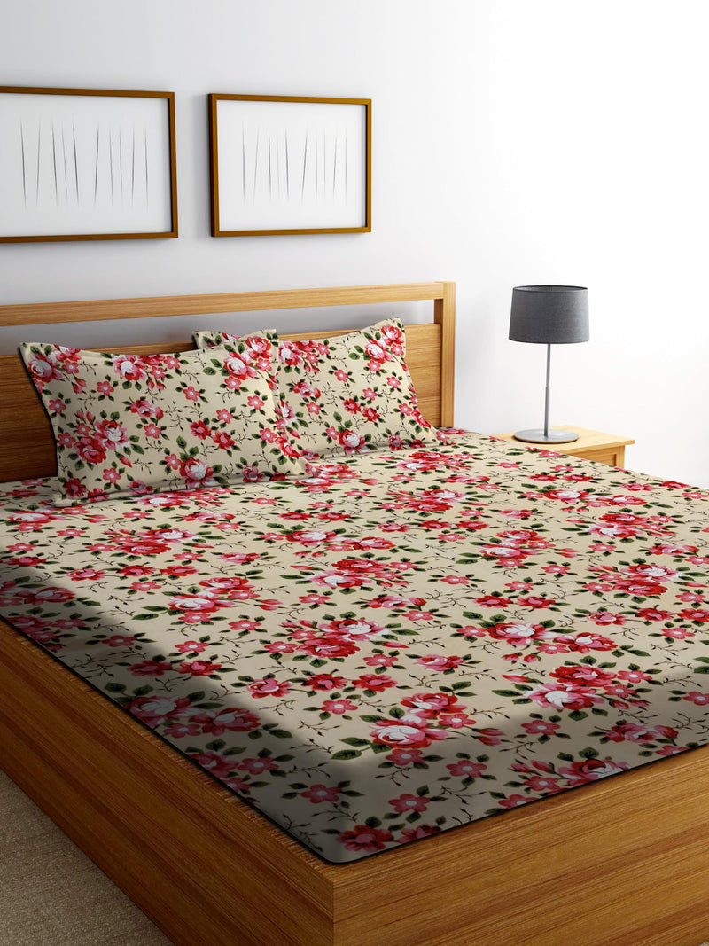 Home Pictures Printed King Size Double Bed Elastic Fitted Bedsheet with 2 Pillow Cover Soft Wrinkle Free BedSheet,Elastic on All Around Side to Grip The Mattress (Multi Roses)