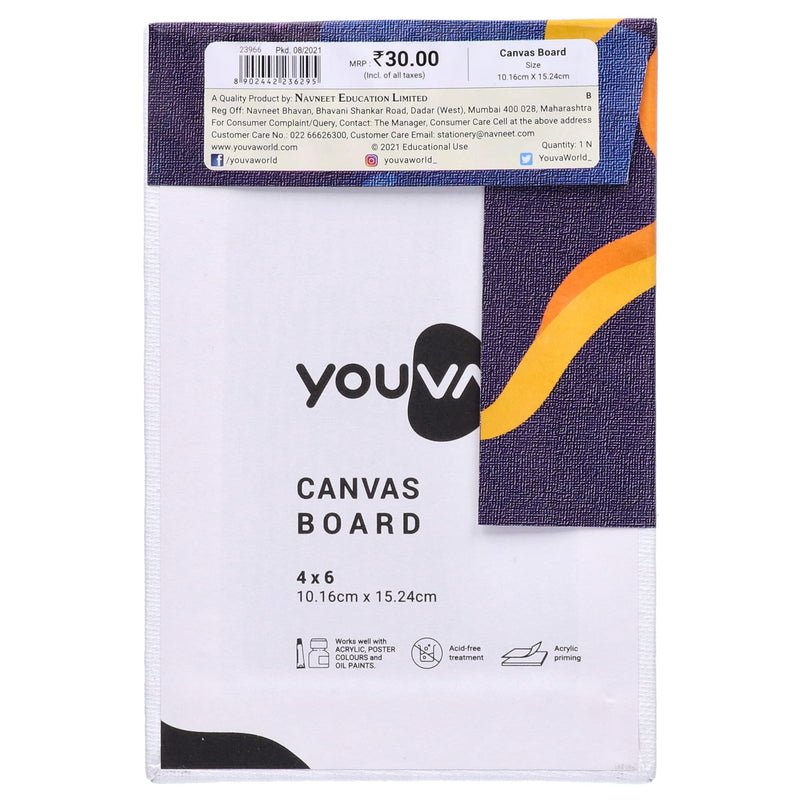 Navneet Youva |Cotton White Blank Canvas Boards for Painting, Acrylic Paint, Oil Paint Dry & Wet Art Media|4" x 6" |Pack of 6 (23966)