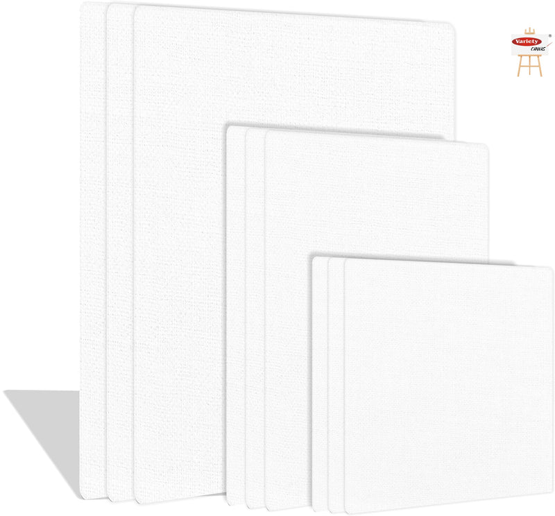 Variety Canvas Cotton Canvas Board Medium Grain 8 X 10, 6X8, 6X6 Combo Pack of 9, White Color