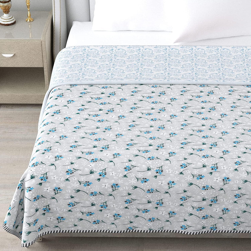 HomyReef 100% Cotton Reversible Floral Ac Dohar Single Bed Size| AC Blanket |Dohar|Ac Quilt | Soft Light-Weight | Summer Special Dohar (Design 1, Single Bed - 85x55 Inch)