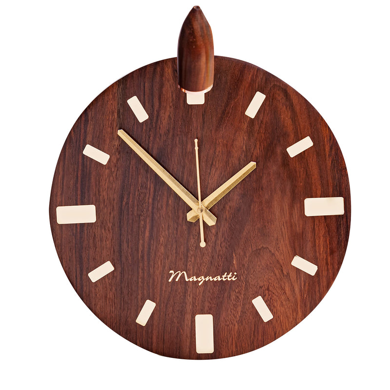 GREEN HOUSE Handmade Sheesham Wood Unique 12X12 Wall Clock With Spotlight/Focus Light Attachment Of 3W In-Built Warm White Led Ft. Rose Gold Plated Metal Spring