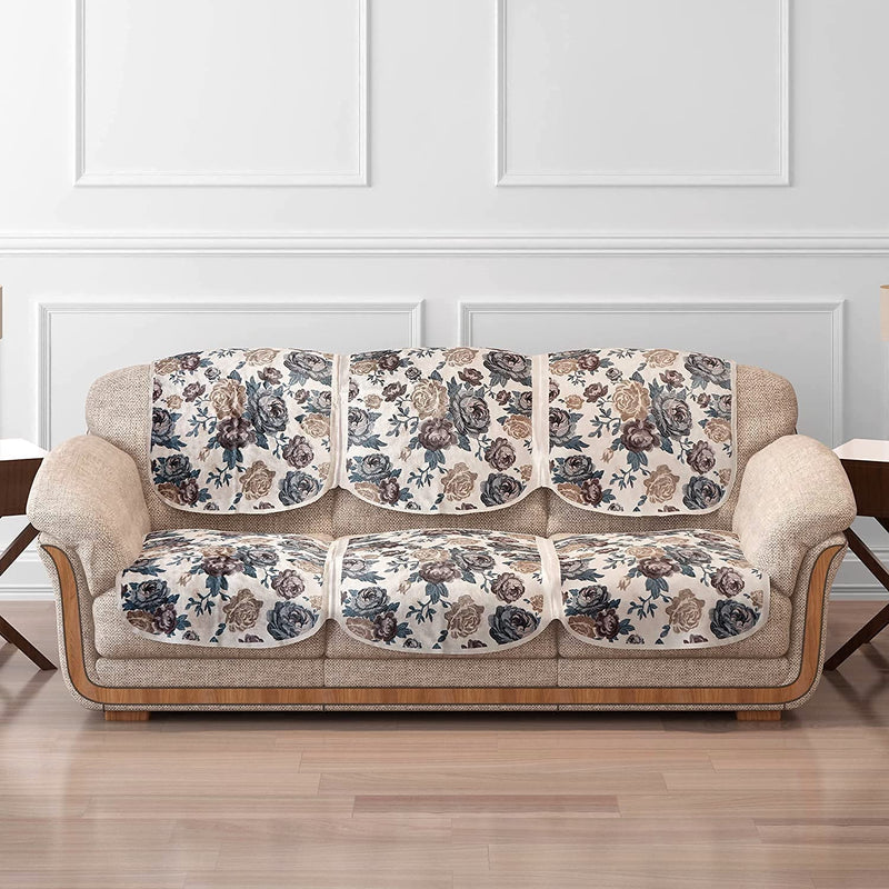 Cloth Fusion Velvet Digital Printed 5 Seater Sofa Cover | Floral Print | 3 Seater and 2 Seater | 10 Piece, Skin