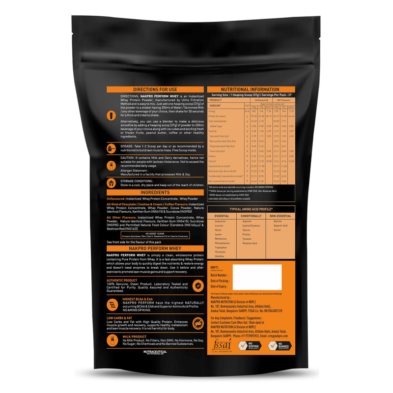 NAKPRO Perform Whey Protein Concentrate | 24g Protein, 5.3g BCAA per Serving | Muscle Recovery Workout Drink, Lean Muscle Growth (1 Kg, Double Rich Chocolate)