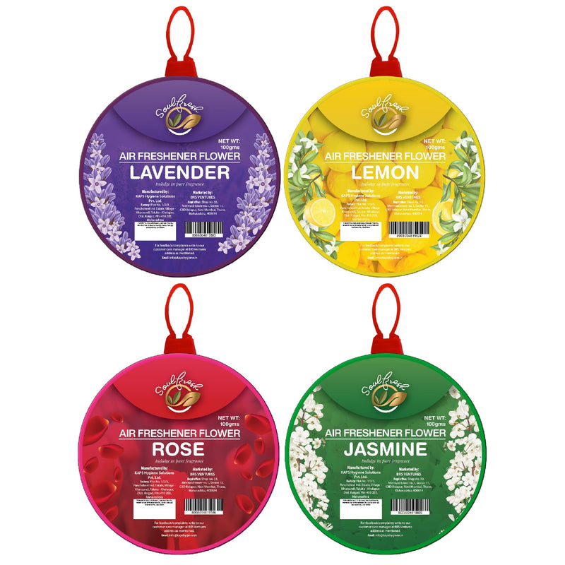 SOULFRESH Air Freshener flower Rose, Lavender, Jasmine, Citrus Block for Bathroom and Toilet 100gm Each - 4 Flower