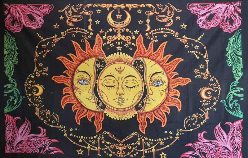 DRAVY HANDICRAFTS Cotton Mandala Sun And Moon Tapestry Wall Hanging with Multi, Brush Twin (Multicolour, 84X54 Inches)