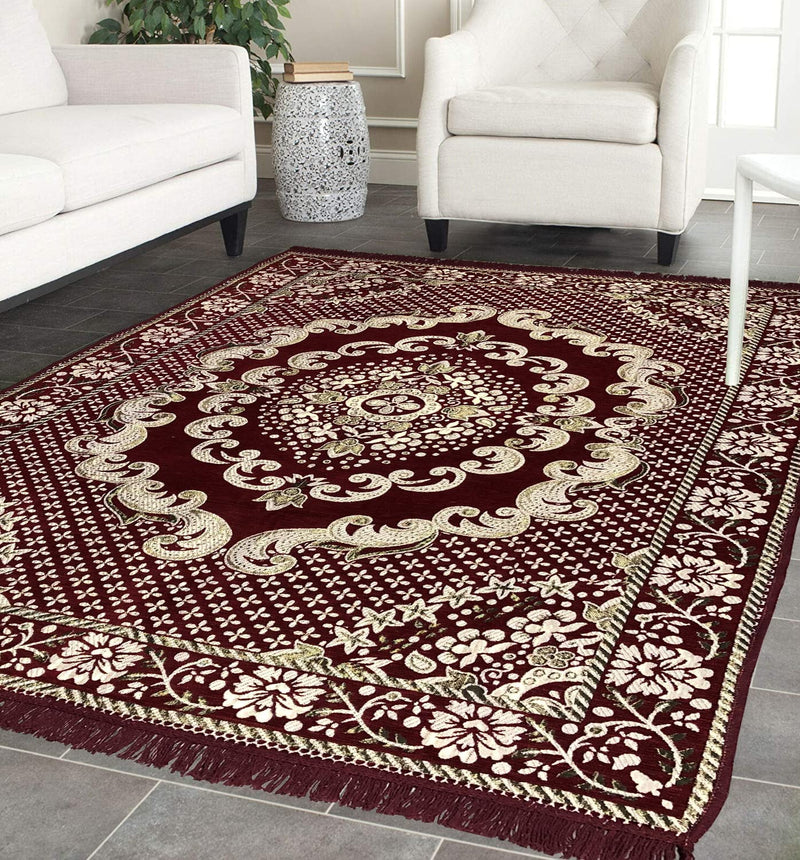 Raas Furnishings Maroon Acrylic (5x7ft) Carpet Floor Covering for Your Sweet Home, Living Room, Hall | Elegant, Bright, and Soft for Stylish Interiors | Anti Slip & Washable Rugs