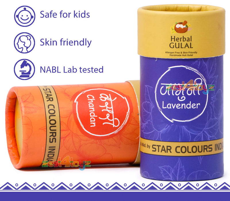 Zest 4 Toyz Non-Toxic Perfumed Herbal Gulal for Holi Celebration, Skin Friendly, Natural Fragrance Handmade Holi Gulal (80 Grm, Assorted Colour) - Pack of 3