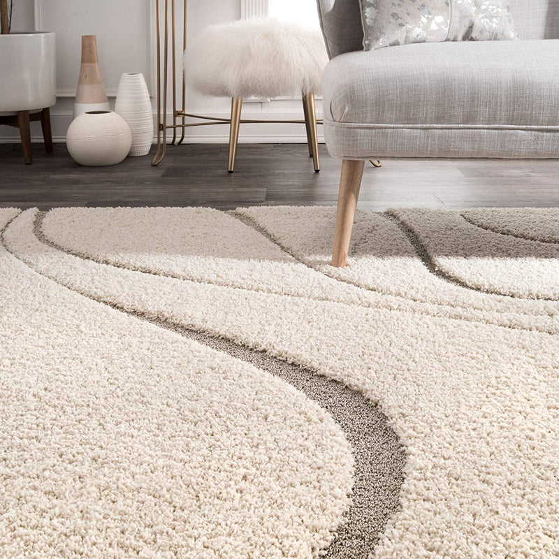 Carpets for Living Room Handwoven 3D Curved Pattern Shaggy Super Soft Fluffy and Anti Skid Rugs, Size 3X5 Feet Rectangular Colour, Ivory-Beige Modern