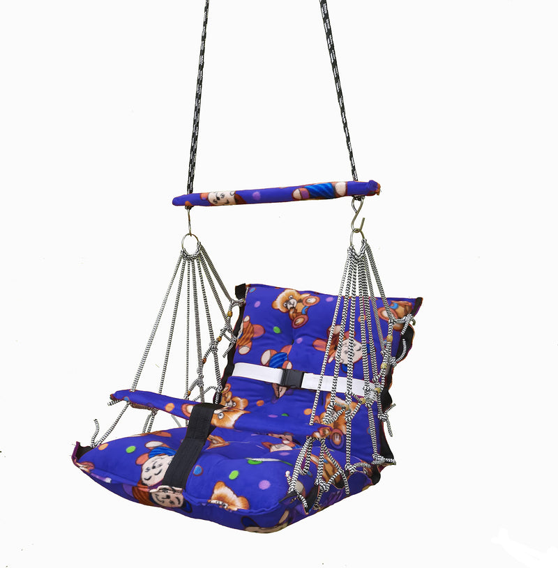 Luxurin Swing For Kids Baby Jhula Foldable,Portable Swing For 0-3 Years Babies W/ Safety Belt Gentle Soft Cover W/ Reliance Filler For Soft Skin Hanging Indoor Outdoor Swing. (Blue)-Cotton,35 Cm,4 Cm