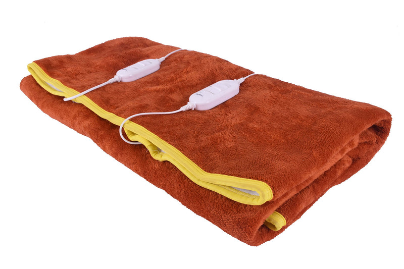 GoHome Double Bed Heating Electric Blanket with Two Controller Coral Fleece (150X150Cm) Orange