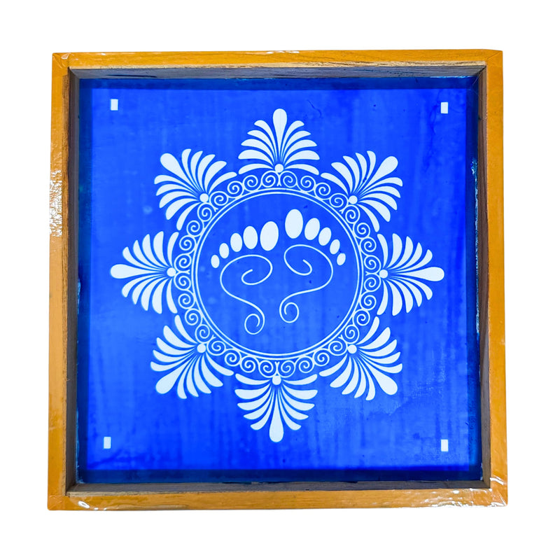 Anciently Lakshmi Padam with Flower Rangoli Stencil Wooden, Rangoli Sacha Wooden, 1 Piece (10x10 Inches)