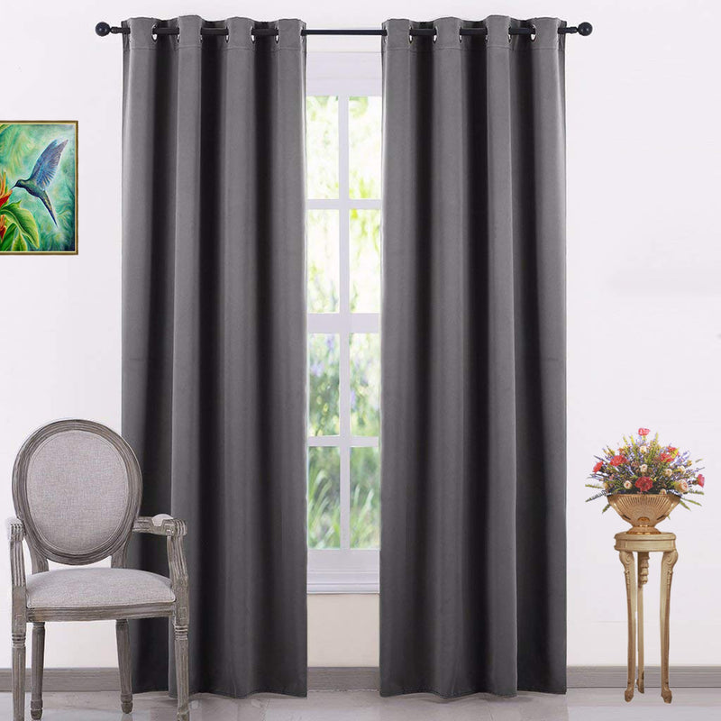 JUPON Room Darkening Silk Blackout Curtain Pack of 2 Piece with 3 Layers Weaving Technology Solid Grommet Pattern (W - 44inch X 84inch -L) Grey