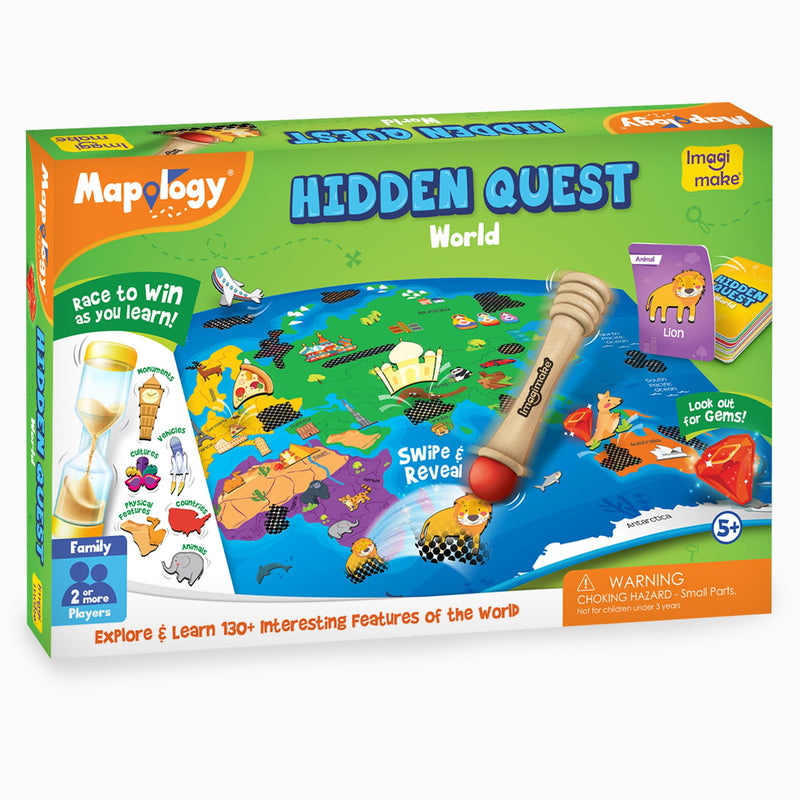 Imagimake Mapology Hidden Quest World Map Board Games for Kids | Magical Swipe & Reveal | Educational Toys for Kids 5 Years | Kids Toys for Boys & Girls | Card Games | Birthday Gift for Girls & Boys