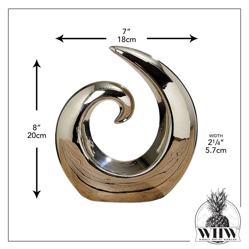 WHW Whole House Worlds The Crosby Street Contemporary Asymmetrical Wave Sculpture, Modern Art, Silver Titanium Glaze, Ceramic Stoneware, 7 1/8 L x 2 3/8 x 8 H Inches