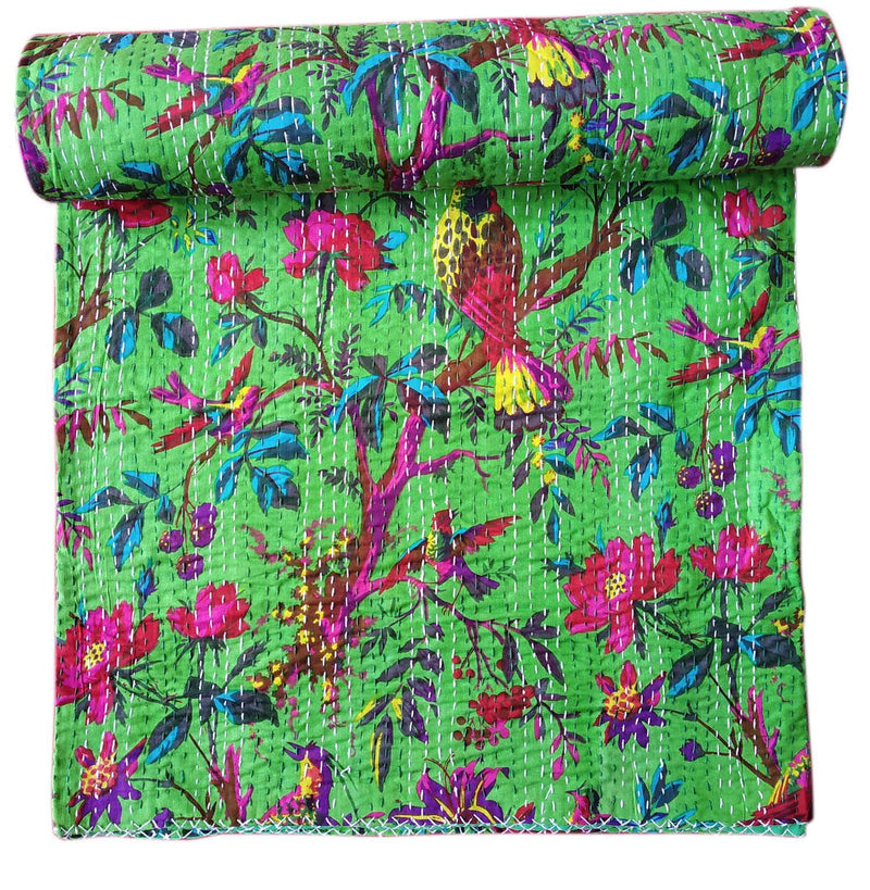 Kirti Textile and Handicraft Jaipuri Kantha Quilt Handmade Kantha Bedspread Cotton Kantha Bed Cover Double Bed Kantha Bedsheet