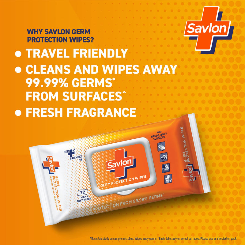 Savlon Germ Protection Multipurpose Thick & Soft Wet Wipes With Fliptop Lid - 72 Wipes Multi Purpose, Protection from 99.9% Germs