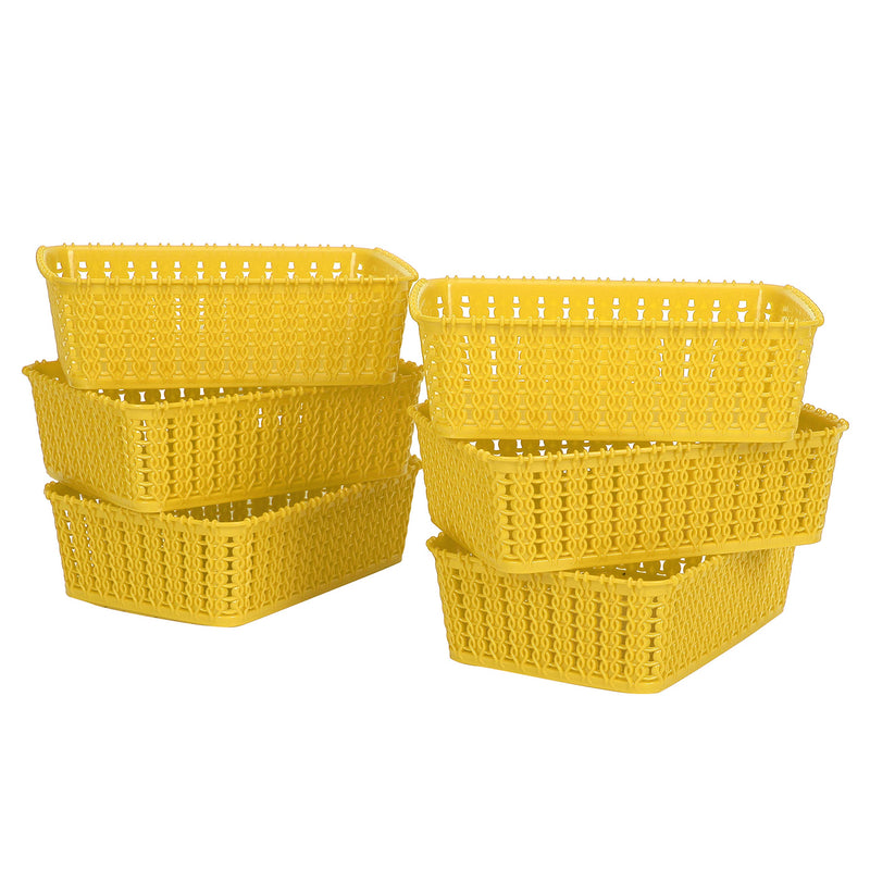 Cutting EDGE Plastic Multipurpose Sturdy Storage Baskets For Cosmetics Office Fruit Vegetable Bathroom Stationary Home Basket with Handle - Yellow (Set of 6, Mini)