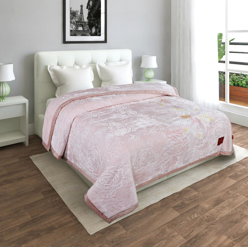 Petals Dreams Blanket Double Bed for Heavy Winter, 900 GSM, 2 Ply, Cloudy Mink Blanket (210x240 cm) (Floral Pink)