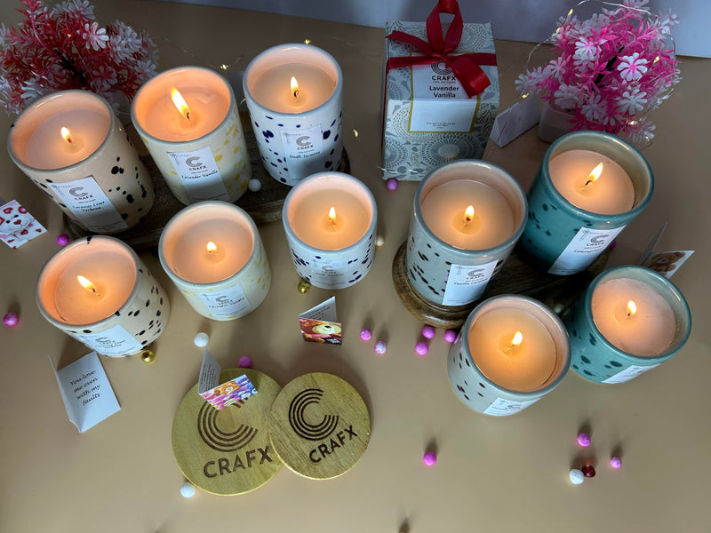 CRAFX Scented Candle with Natural Soy Wax Eco-Friendly Ceramic Jar with Wooden Lid Scented Candles for Home, Scented Candle Set - 2 (Oudh Jasmine 142gm(5oz) | Coconut Lime Verbena 95gm(3.5oz))