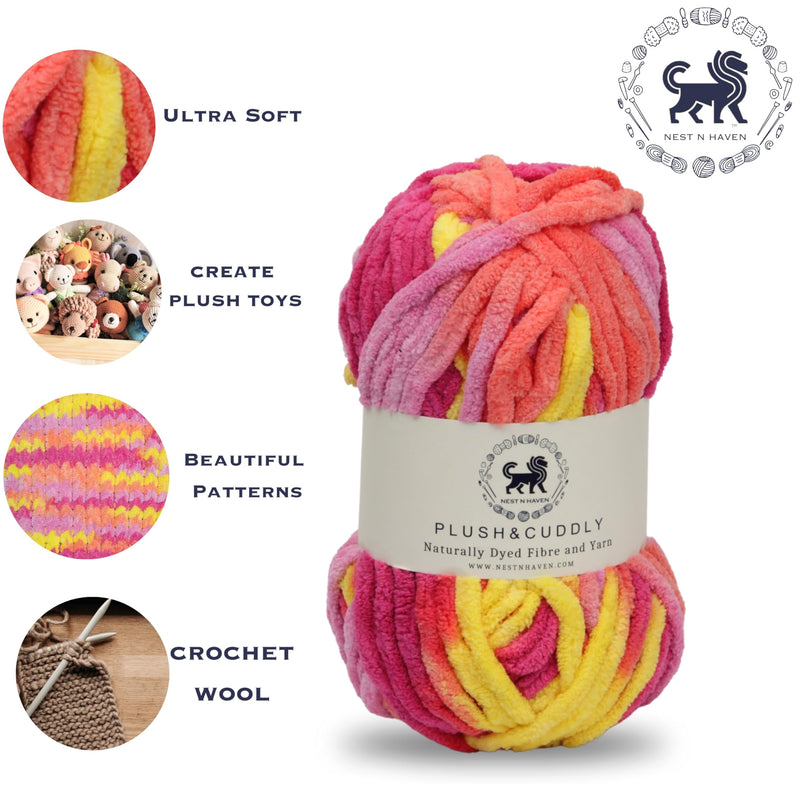 NESTNHAVEN, Wool, Plush & Cuddly, Chenille Yarn Supersoft Knitting Wool Ball, (1 Ball/100 Gram Each) Multi Colour Ball Suitable for Craft, Babywear, Baby Blankets, 5 Bulky, Shade no - NNHB020