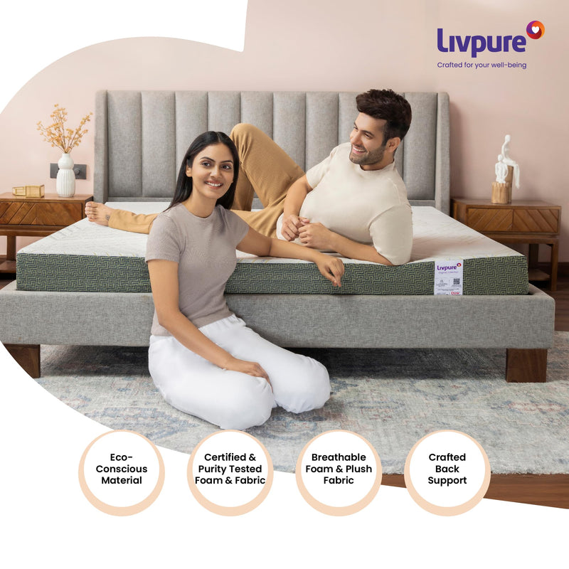 Livpure Smart Regal Ortho Plush Mattress with Swirl Gel Foam and Latex| 5D Zones & COMFORTSCIENCE Tech with Embedded BIOCRYSTALS | Luxury Serene Fabric |King Bed (72x72x6) inch, Washable Zipper Cover