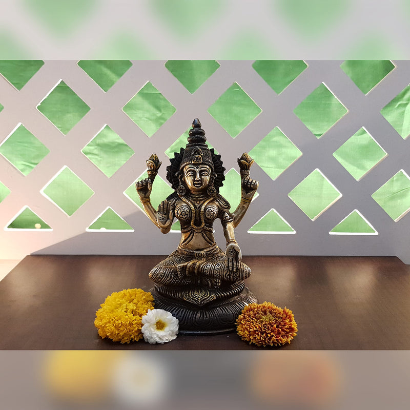 Divya Mantra Laxmi Idol Home Puja Room Diwali Decor Pooja Mandir Decoration Items Living Room Showpiece Decorations Office Sri Lakshmi Temple Murti Goddess Statue Brass Show Pieces - Brown