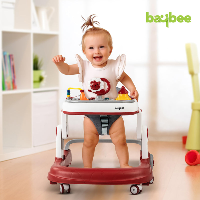 Baybee Astro 2 in 1 Baby Walker- Round Kids Walker with 3 Adjustable Height & Wheel Lock | Kids Activity Push Walker with Musical Toy Bar | 6-18months Boy Girl (Red)