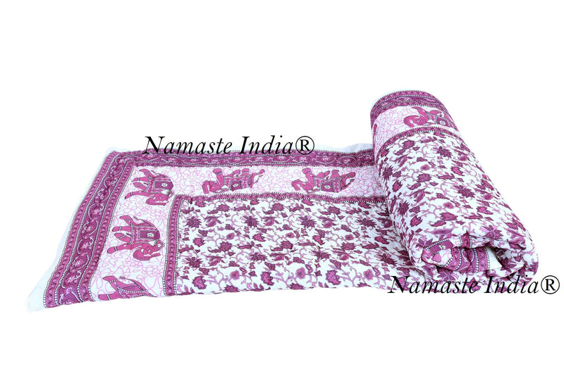 Namaste India Cotton Abstract Light Weight Jaipuri Razai Quilt (Pink , Single Bed)