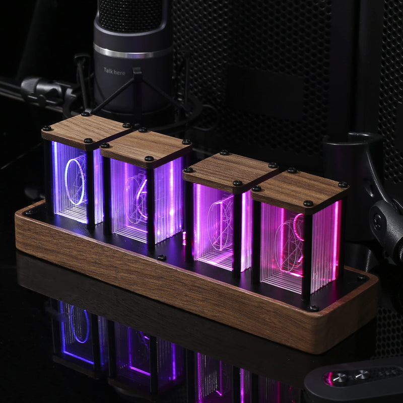 ClocTeck Nixie Tube Clock Wooden Digital Clock for Bedroom,Easy Alarm Settings and 12/24h Display - A Retro Gift to Decorate Your Desk and Bedroom