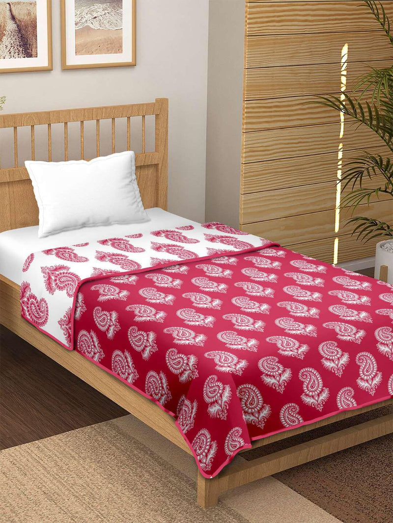 Tundwal's 100% Pure Cotton Reversible Dohar/AC Blanket for Single Bed |All Weather Light Weight | Floral Design Dohar| Pack of 1-Ruby Flower