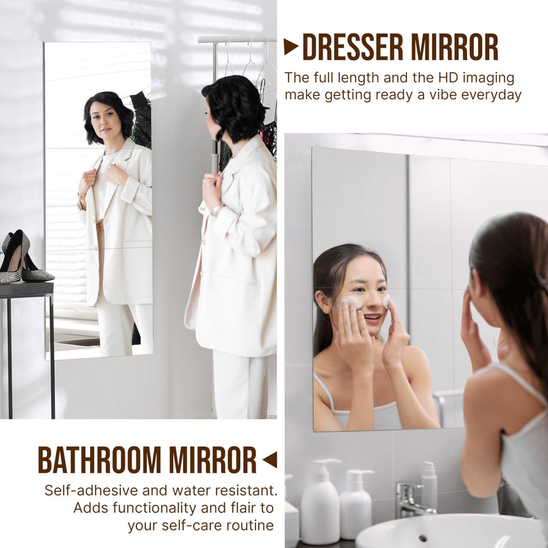 ABOUT SPACE 4 Pcs Full Length Mirror for Wall 12x12 Inch Self-Adhesive Acrylic Wall Mirror Frameless Flexible Square Shaped - Entryway, Washbasin, Bedroom, Home Gym, Bathroom Mirror, Vanity (30x30cm)