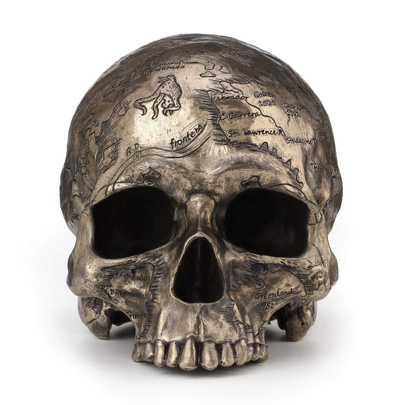 Veronese Design Bronze Finish Craniumography Old Treasure Map On Skull Statue