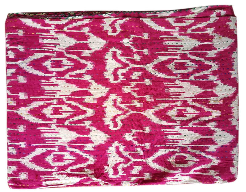 Kirti Textile and Handicraft Handicraft Handmade Ikat Print Kantha Quilt Single Size Kantha Coverlet Throw Kantha Gudari