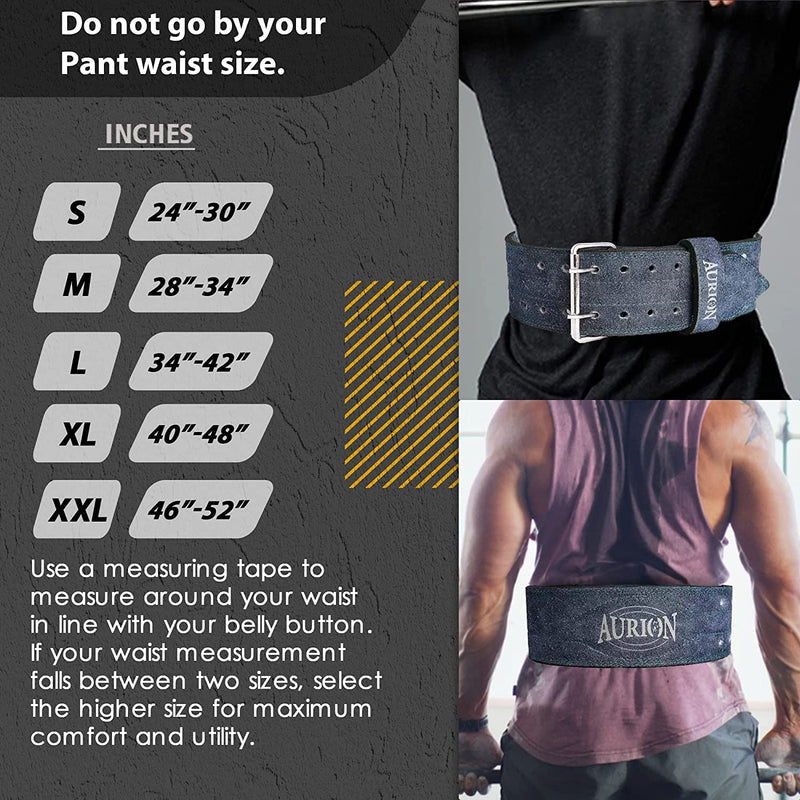 AURION Premium Suede Leather Premium Weightlifting Belt (Small, Grey, 1pc) for Men and Women| Body Fitness Gym Back Support Weightlifting Belt | Gym Equipment | Adjustable Buckle | Power Training