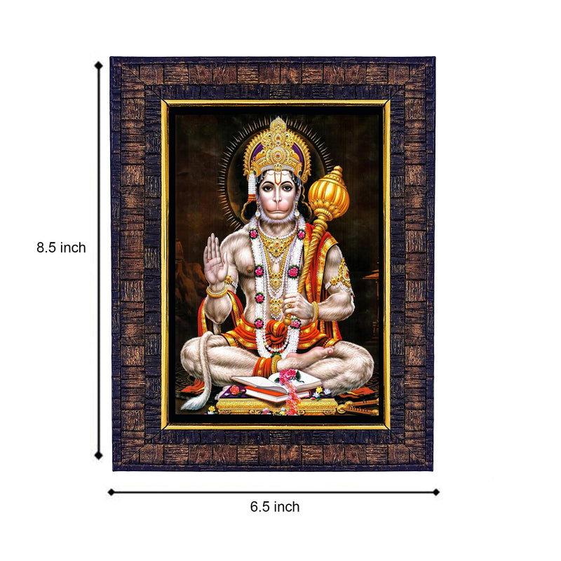 Hawai Bajrang Bali Hanuman Wooden Religious Photo Frame for Worship Use SFDI472BLKFRM 8.5x7 inch