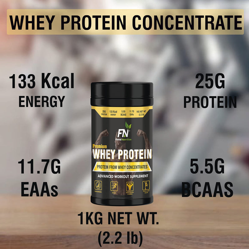 Floral Nutrition Premium Whey Protein Concentrate, 24g Protein with Essential Amino Acid(EAA) for Muscle Support & Recovery- 1Kg Rich Chocolate Flavor (33 Serving)