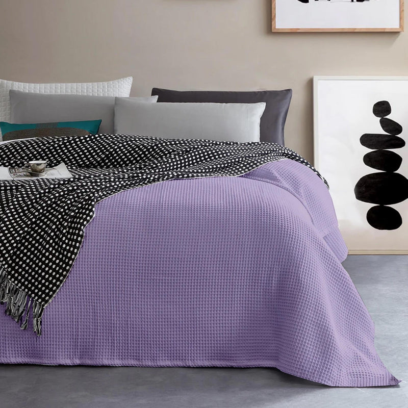 linenaffairs Tencel Waffle Weave Blanket Oversized King(120" x 120")-Lightweight Washed Soft Breathable Blanket for All Season- Perfect Blanket Layer for Couch Bed Sofa - Purple