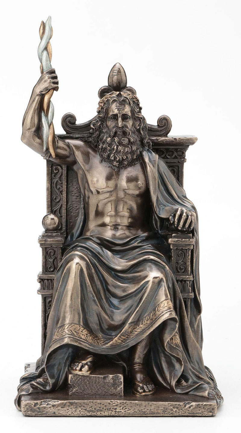 Veronese Design 8.1 Inch Zeus Holding Thunderbolt On Throne Greek Roman God Antique Bronze Finish Olympia Statue