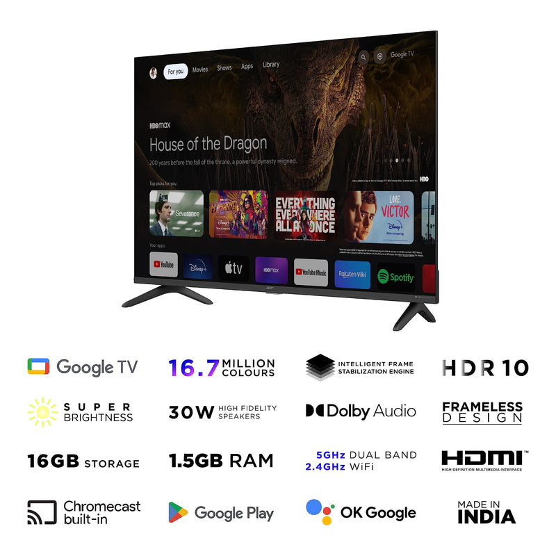 Acer 109 cm (43 inches) Advanced I Series Full HD Smart LED Google TV AR43GR2841FDFL (Black)