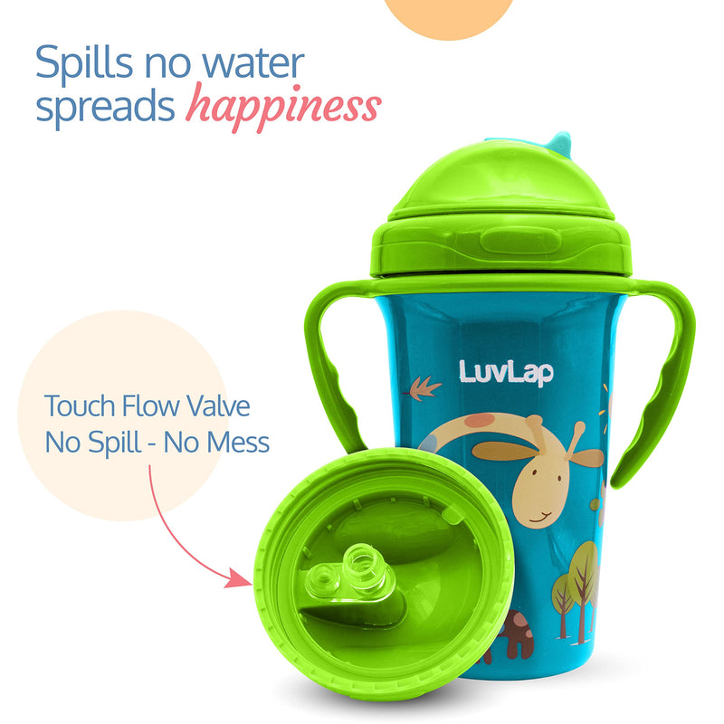 LuvLap Tiny Giffy Sippy Cup, Silicone Straw, BPA Free, 300 ml 18m+ (Green)