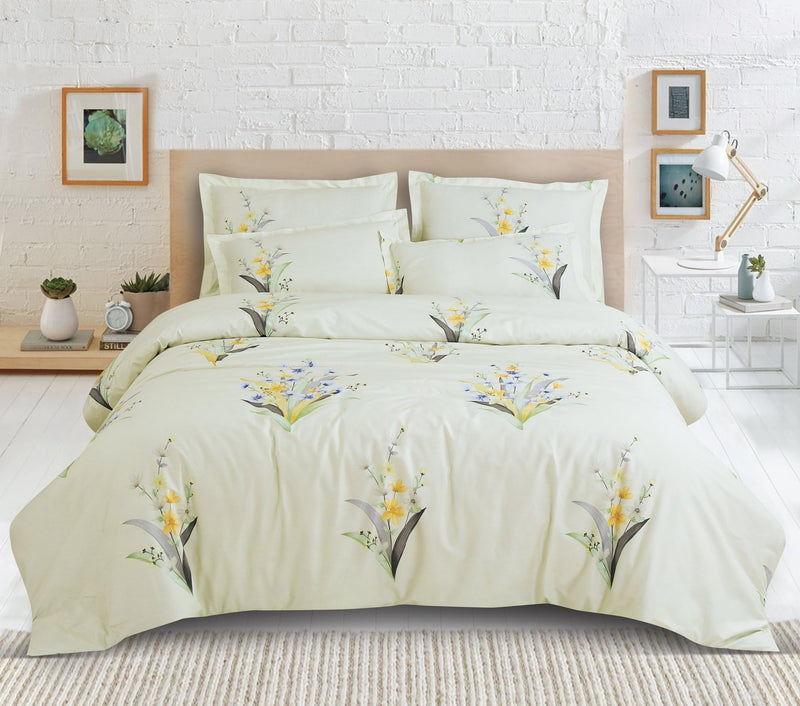 Malako Sion Tea Green Botanic King Size Bedsheet with 2 Pillow Covers