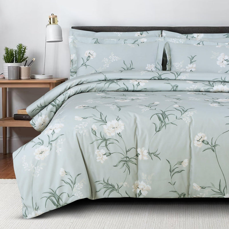 Malako Sion Sage Green Botanic King Size Bedsheet with 2 Pillow Covers