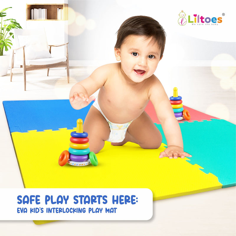 LILTOES EVA Interlocking Play Mat -12 mm Thick | Kids mats for Floor - Set of 16 Tiles (Multicolour)