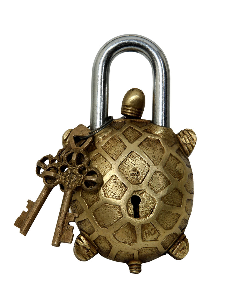 Aesthetic Decors Brass Tortoise Design Padlock (Gold)