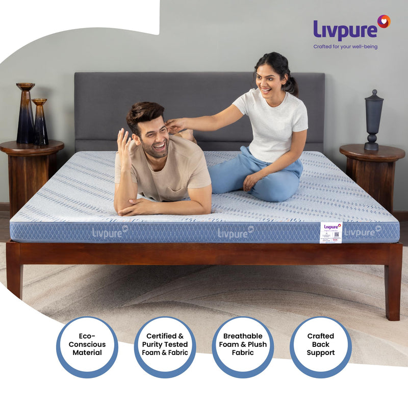 Livpure Smart ESSENTIA HR Pure Foam Mattress| Advance Lumbar Support with Dow ComfortScience | High GSM Certified Fabric | 5 Year Warranty |Double Bed (72x48x3) inch, Washable Zipper Cover