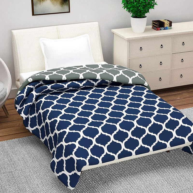 WONDERLOOK 100% Reversible Single Bed Dohar Combo Microfiber, Polycotton Set of 2 Pc (Blue Cross line Print)